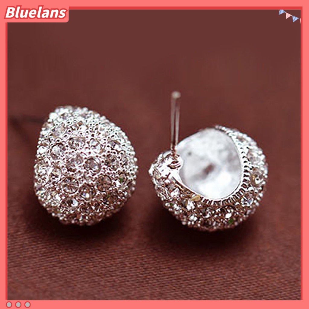 [Bayar Di Tempat]Anting Stud Fashion Unisex: Gaya Korea Bulan Sabit Berlian Imitasi Berkilau