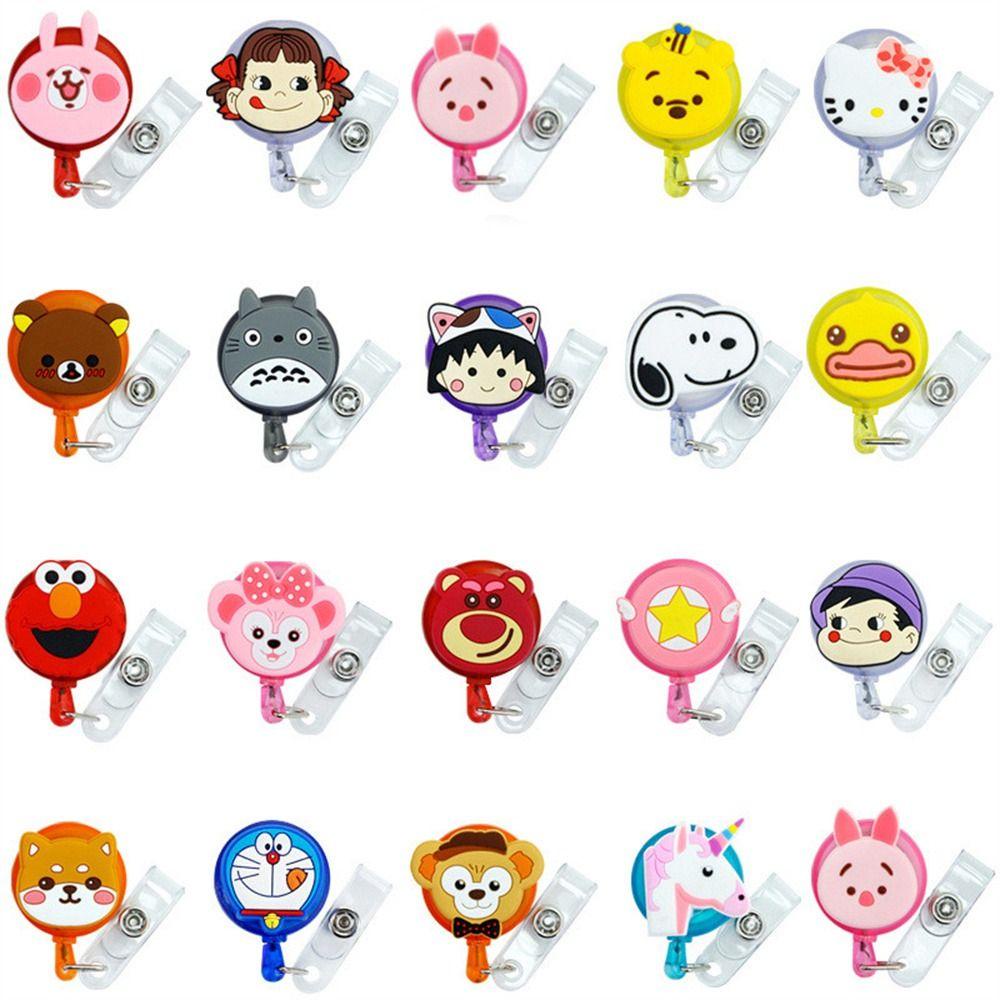 Lanfy Retractable Badge Reel Silikon Kartun Pikachu Name Tag Doraemon Card Holder Tempat Kartu Nama