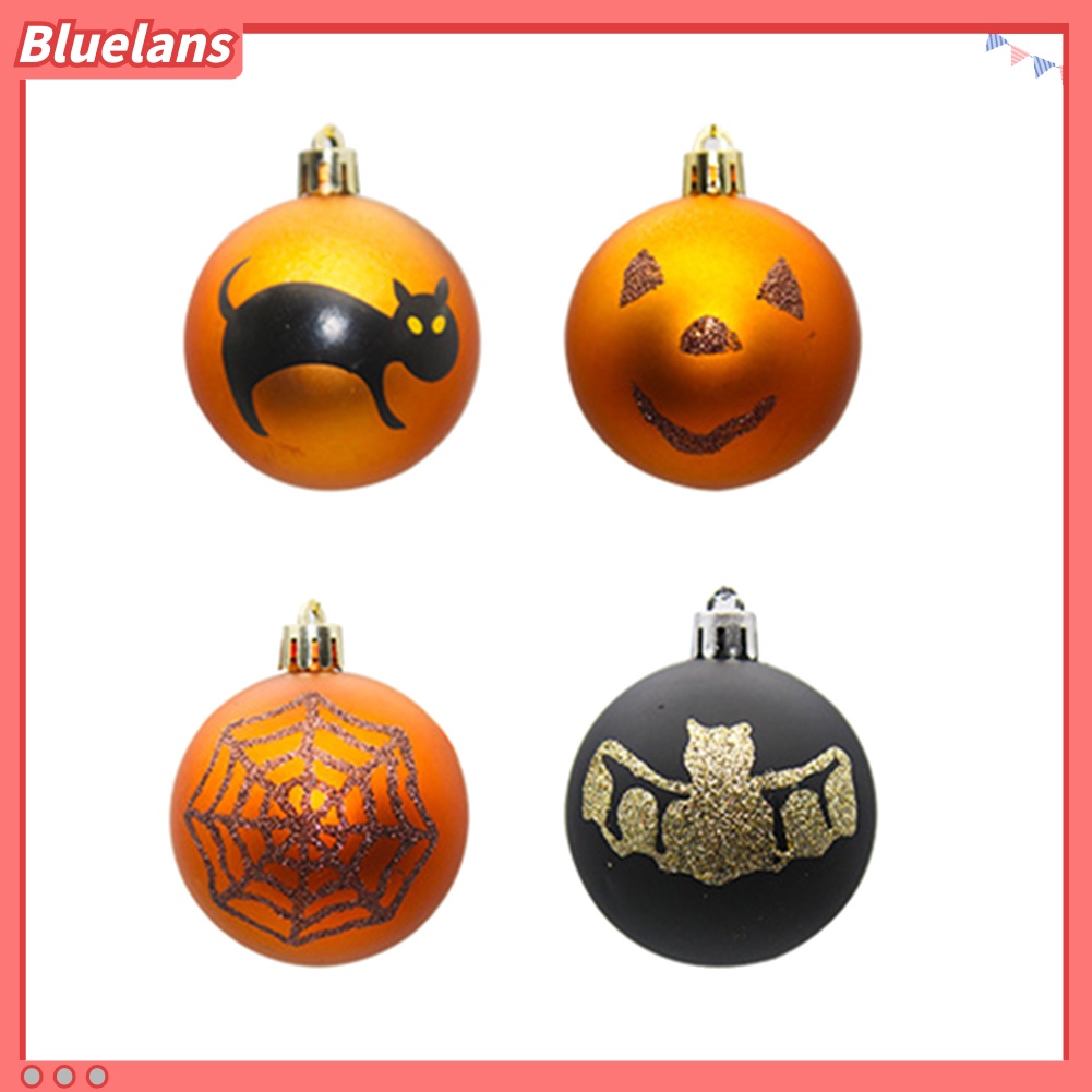 12pcs Ornamen Gantung Bentuk Bola Bulat Motif Kucing Kelelawar Untuk Pesta Halloween