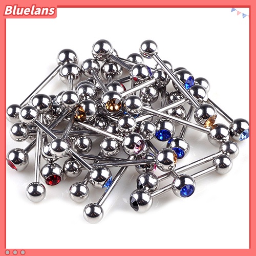 Bluelans 10Pcs Unisex Punk Mixed Rhinestone Ball Barbell Tongue Bars Rings Body Piercing