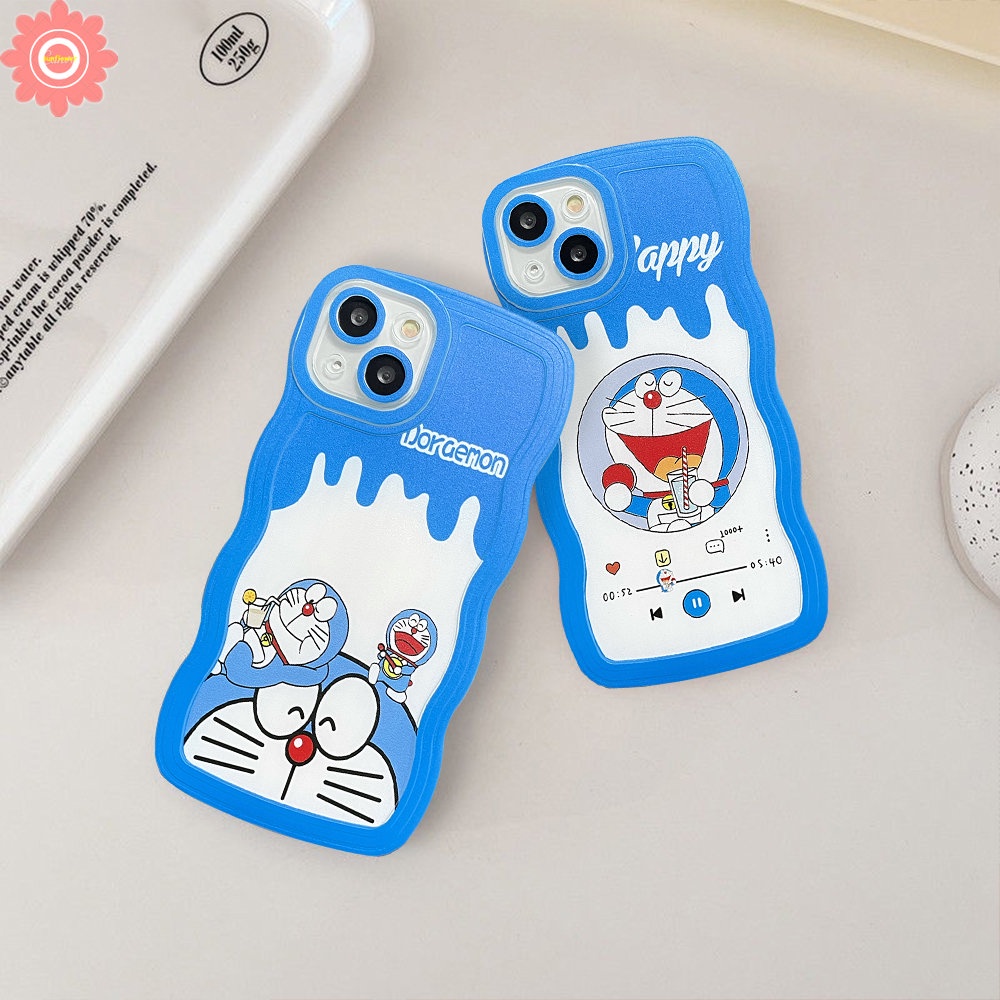 Cartoon Cute Doreamon Milk Tea Case Realme 10 C15 C25s C21Y C35 C12 C3 C25Y C20 C11 2020 C25 Case Realme 9i 5i 6i 5 C11 2021 5s C1 Wavy Edge Soft TPU Shockproof Back Full Cover