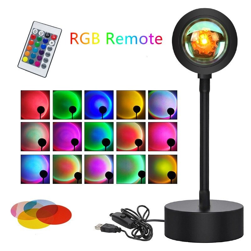 LJSHU Lampu Sorot Dekorasi Kamar LED Sunset Lamp RGB with Remote