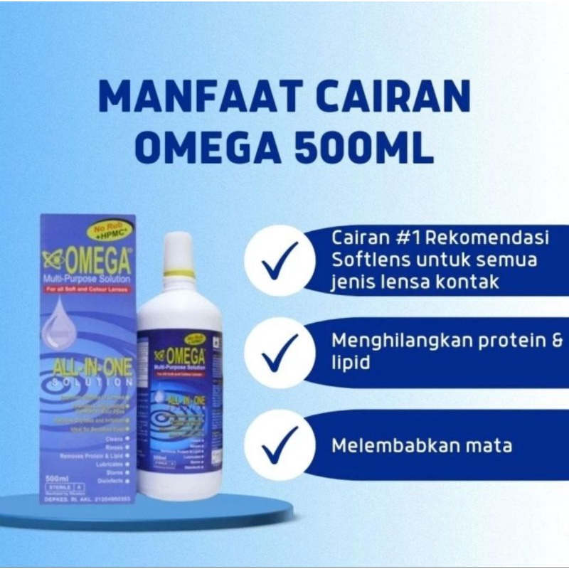 Cairan Softlens Omega All In One 500ml / Air Pembersih Soflens Omega all in one multi purpose solution 500ml / Solution OMEGA ALL IN ONE 500ml