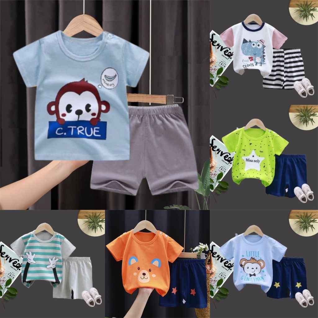 HappyOliver KIDS SUIT PENDEK Setelan Anak Bahan Kaos Lengan + Celana Berkualitas Import ebv cowok