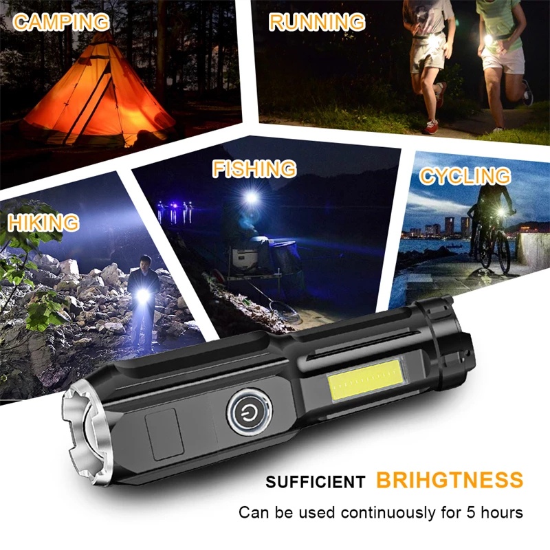 Lampu Senter Led T6 Portable Super Terang Zoom Bahan ABS Anti Air USB Rechargeable Untuk Outdoor / Camping