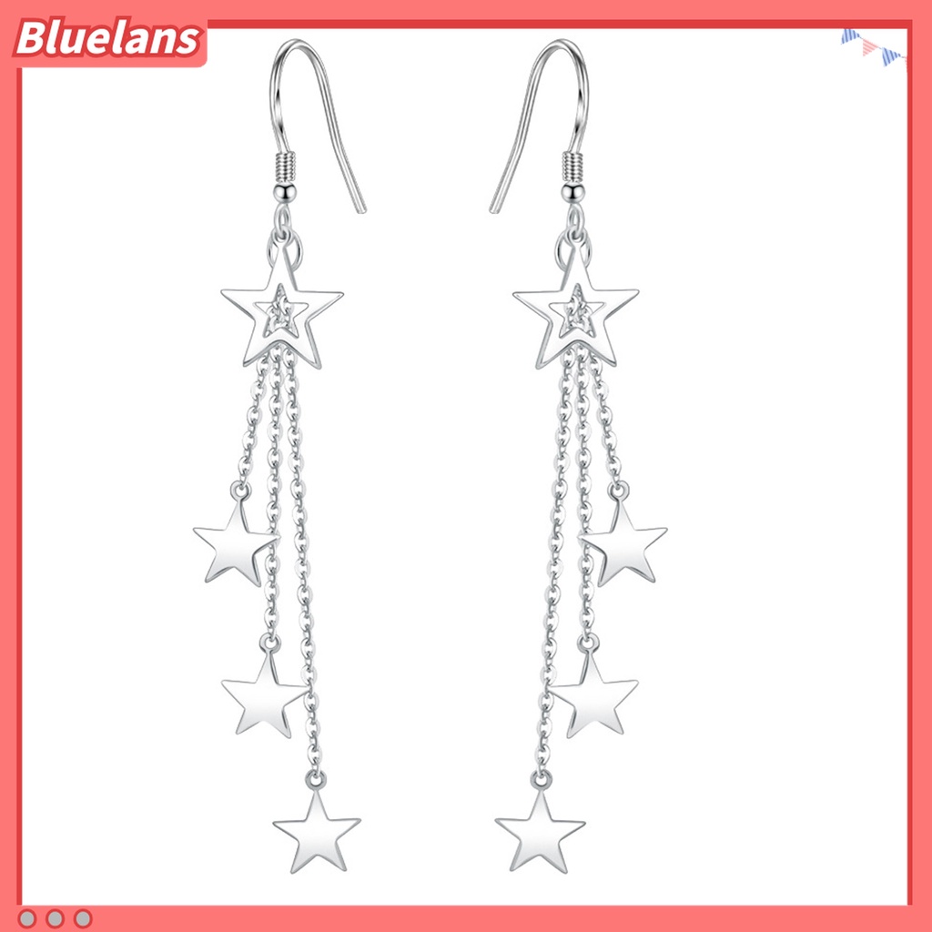 Anting Kait Rumbai Panjang Pertengahan Desain Bintang Glitter Untuk Aksesoris Wanita