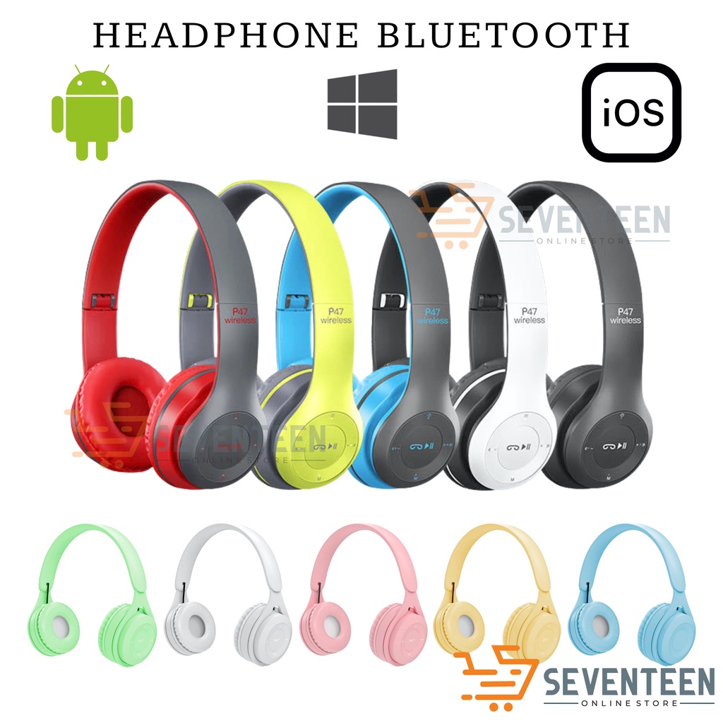 SEVENTEEN HEADPHONE BLUETOOTH P47 Y08 GAMING MUSIC HEADPHONE BANDO LIPAT SUPER EXTRA BASS 5.0 AUDIO GAMING MUSIC HEADPHONE GAME GAMING STUDIO