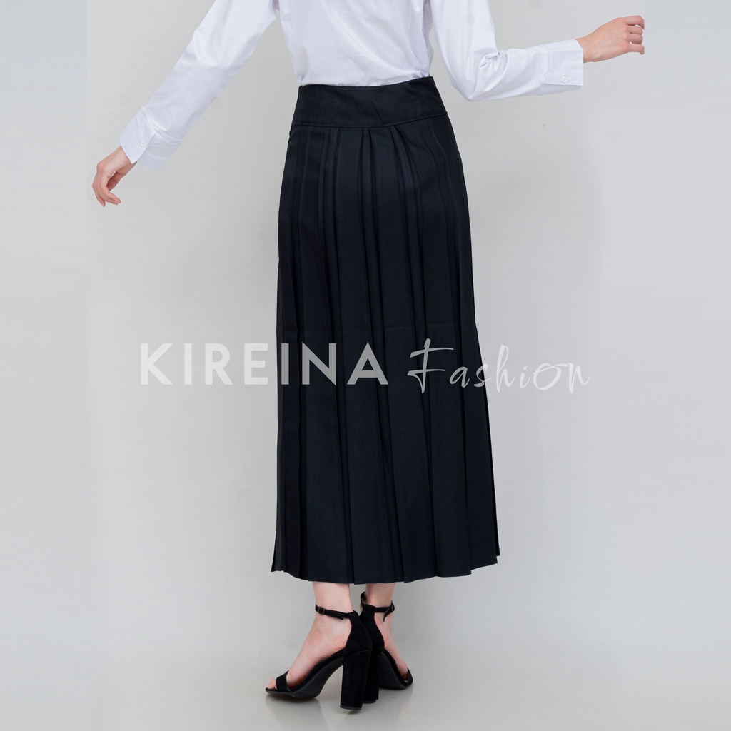 Rok Kantor Plisket Wanita Rok Plisket Kantor Rok Panjang Wanita Rok Kerja Wanita Panjang Bahan Gabardin Semi Wol | Kireina Fashion