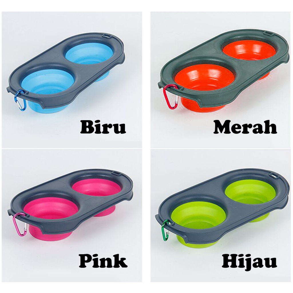 Mangkok Lipat 2 in 1 Hewan Anjing Kucing / Pet Double Bowl Collapsible Dog Cat