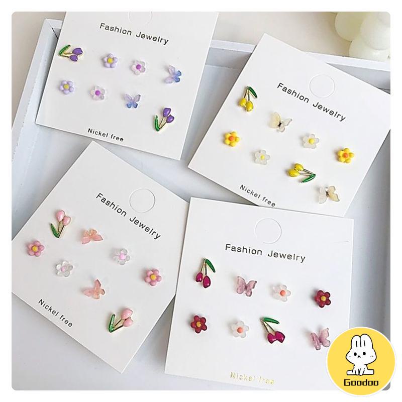 Anting Set Perhiasan Anting-anting Kupu-kupu Bunga Berwarna-Warni -Doo