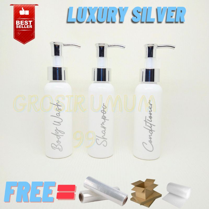 Botol Sabun Cair Pump Putih Silver Aesthetic 100ml Luxury