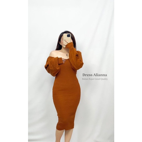 MDLV ~ DRESS ALIANNA PJ RAJUT DRESS RAJUT DRESS BODYCON DRESS RAJUT LENGAN PANJANG FASHION WANITA