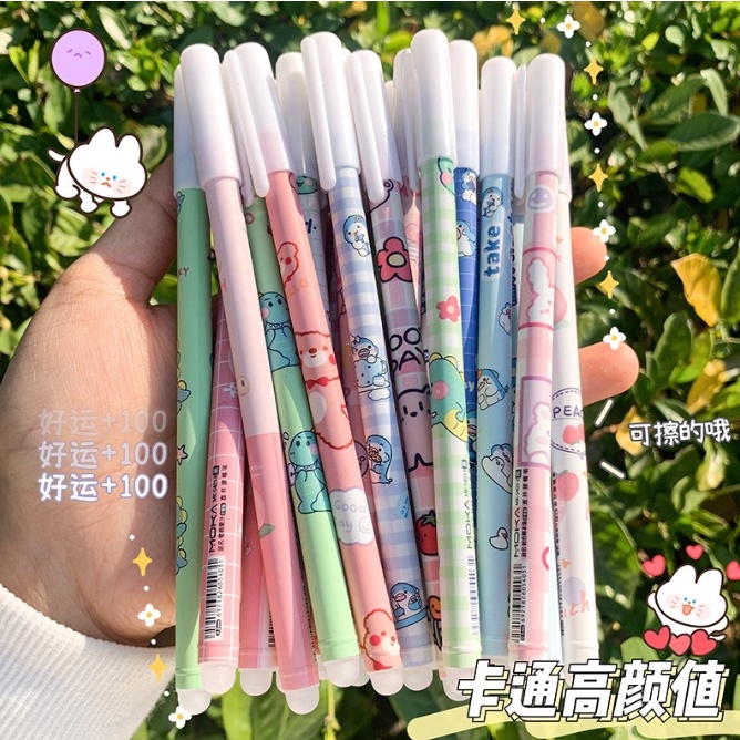 (12pcs) pen bisa hapus/pen gel hapus/erasable pen/pen hapus lucu fancy ODEMEI-RANDOM MIX KARAKTER