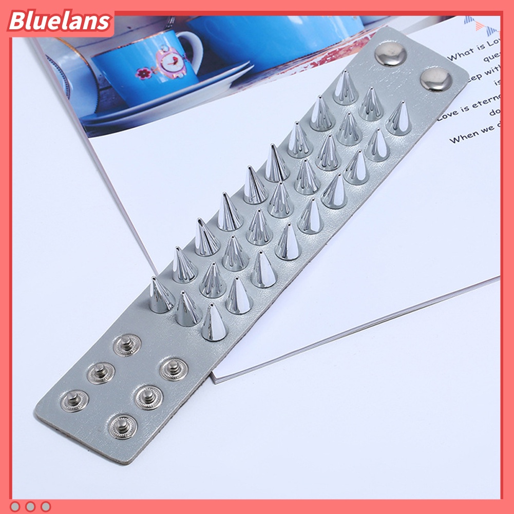 Bluelans Punk Men Women Faux Leather Multiple Spikes Bracelet Bangle Jewelry Wrist Decor