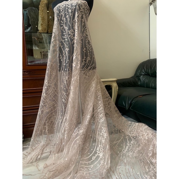 Kain Brukat Tile Bordir Premium Bahan Kebaya Tanpa Mutiara New Gloria Luxury Warna Coksu Latte Cokelat Susu Nude