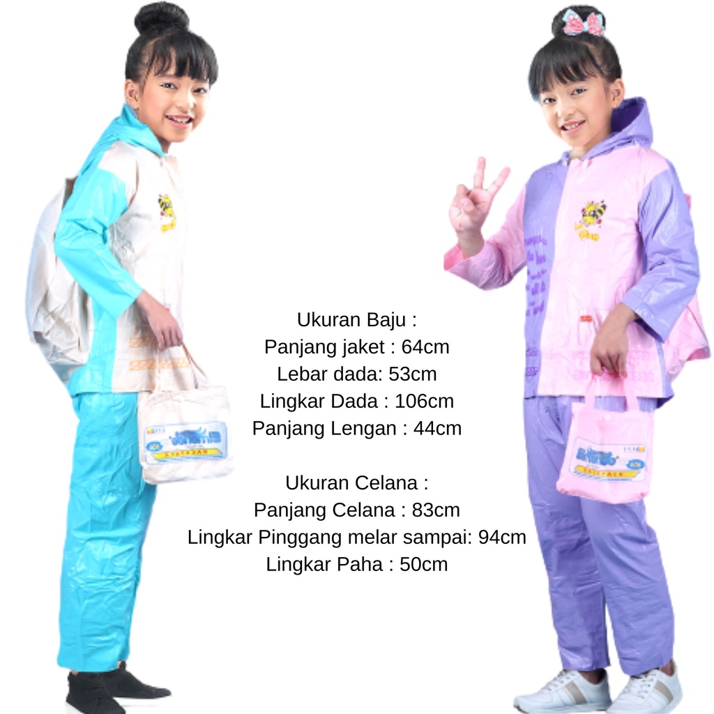 Jas Hujan Anak Remaja Backpack Mantel Hujan Anak Perempuan