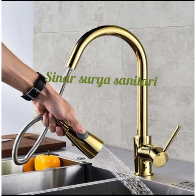 Kran sink tarik Gold stainless panas dingin / kran kitchen sink Gold