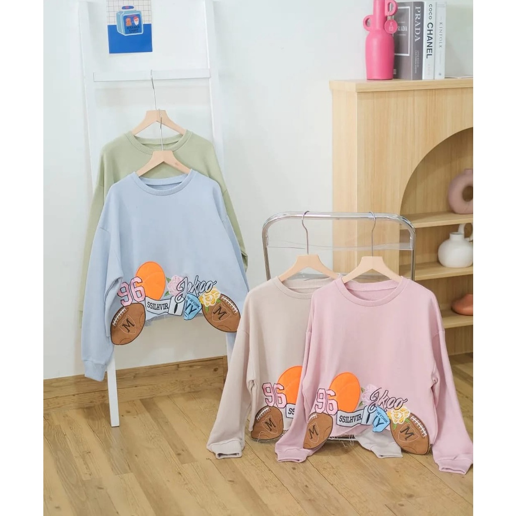 Sweater Crewneck CROOPE 96 M RUGBY Atasan Blouse Oversize Wanita Kasual OOTD Style Korean Fashion Terkini Kekinian Fashionable