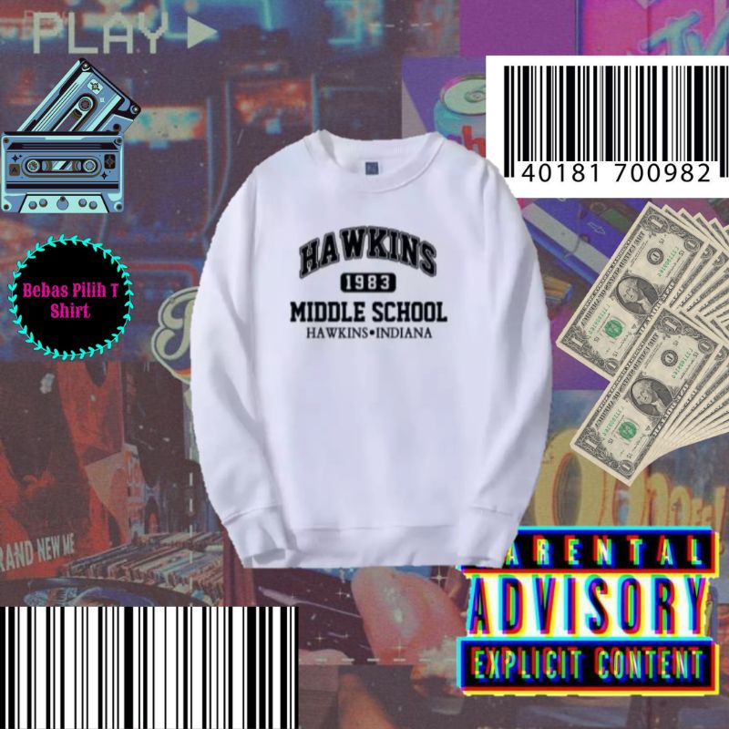 SWEATER BASIC HAWKINS - CREWNECK HAWKINS UNISEX - BAHAN FLEECE