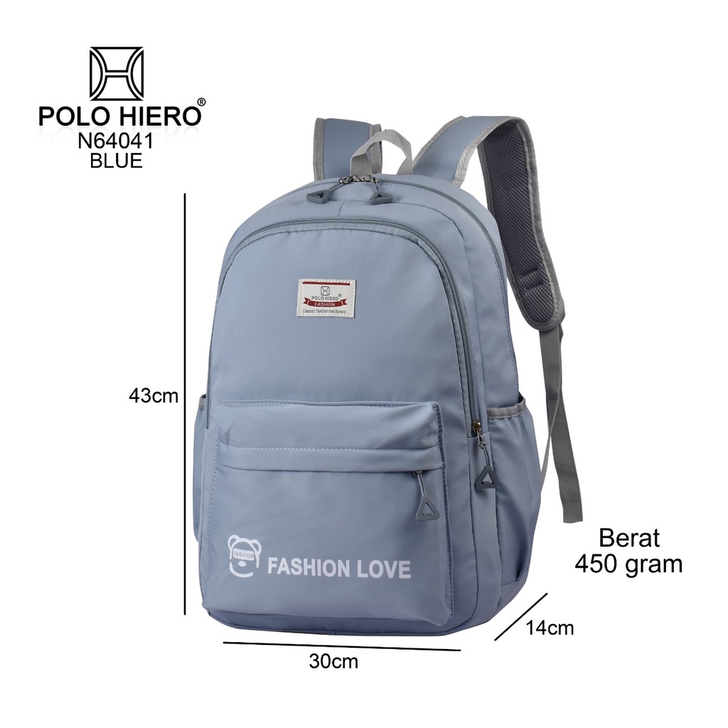 (RF) Tas Wanita Polo Hiero N64041 Tas Sekolah Fashion Backpack Perempuan Travelling Free Gantungan
