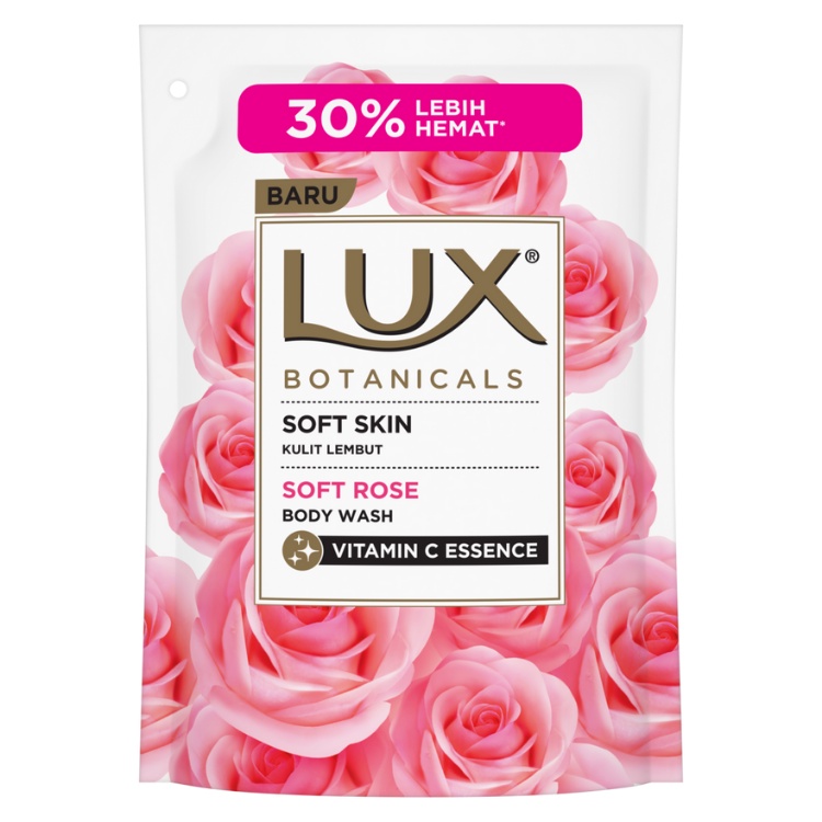 Lux Botanicals Body Wash Refill Soft Rose Kulit Lembut 400ml (Paket Isi 4)