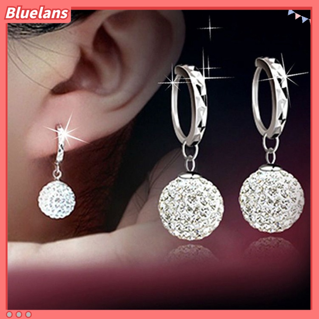 Bluelans Anting Tusuk Gantung Wanita Desain Bola Metal Hias Berlian Imitasi Untuk Pesta