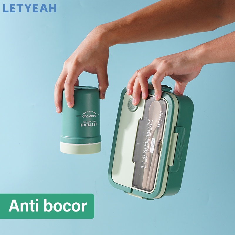 letyeah Kotak makan set/1000ml tempat bekal makan lunch box set 330ml mangkuk sup portable dan tas bekal/free BPA