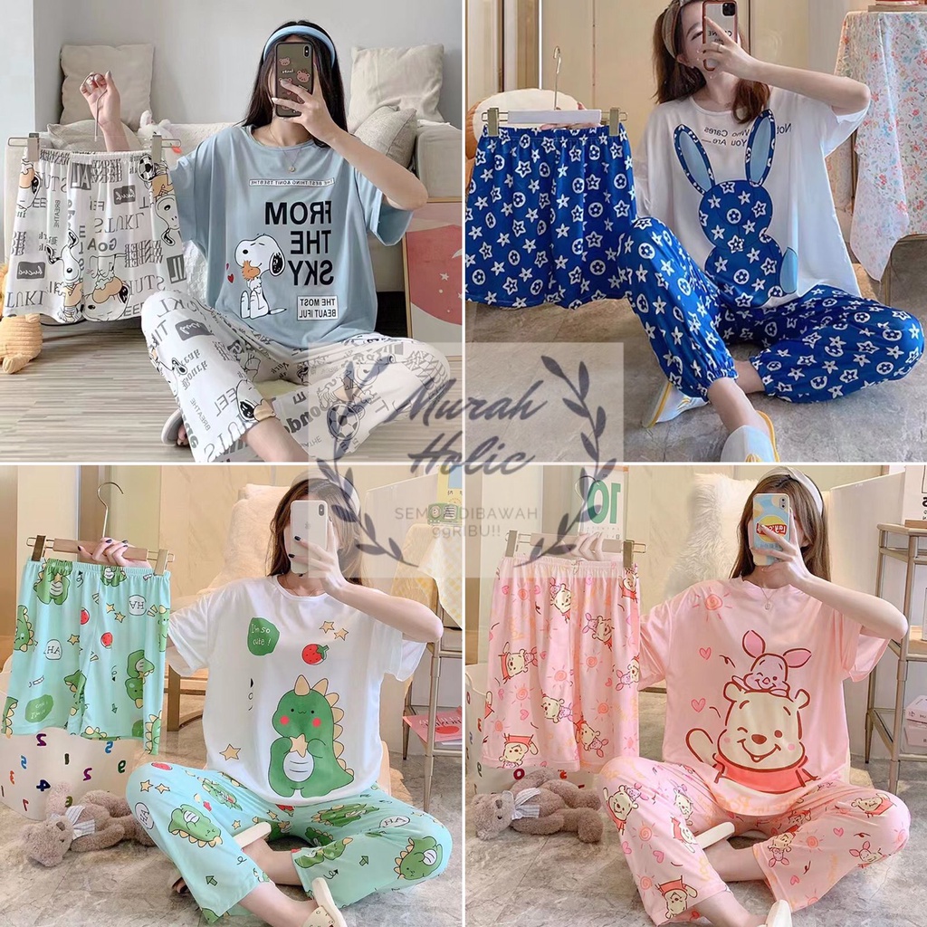 Set Baju Tidur Wanita Piyama Celana Pendek Celana Panjang Setelan Import Cewek Korea Sleepwear Nightgown Stelan Lucu Murah Karakter Fashion Pyjama Girl Woman Impor