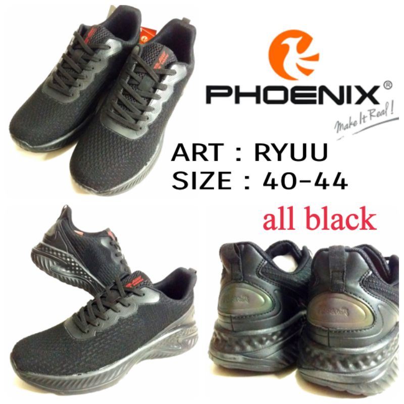 SEPATU KETS SEKOLAH ALL BLACK BY PHOENIX RYUU SIZE 40-44