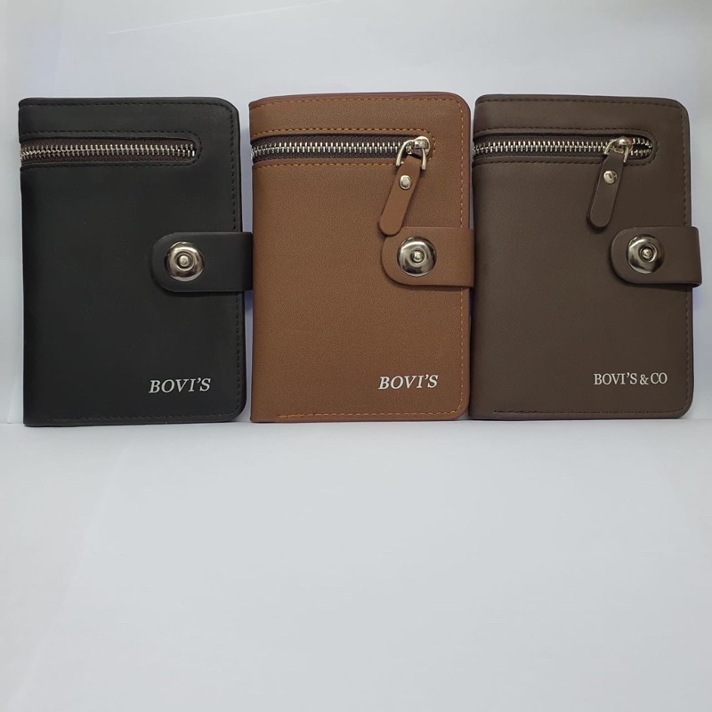 Dompet Pria Tanggung 3/4 Kancing Magnet Original Ori Bovis Model Distro Keren Terbaru Bahan Kulit PU Sintetis Tipe Seleting Depan