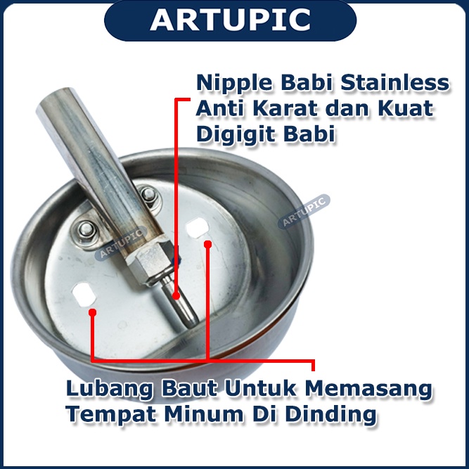 Tempat Minum Babi KECIL Piglet Nipple Nipel Nepel Mangkok Minum Anak Babi Stainless Steel Drinking Bowl Artupic