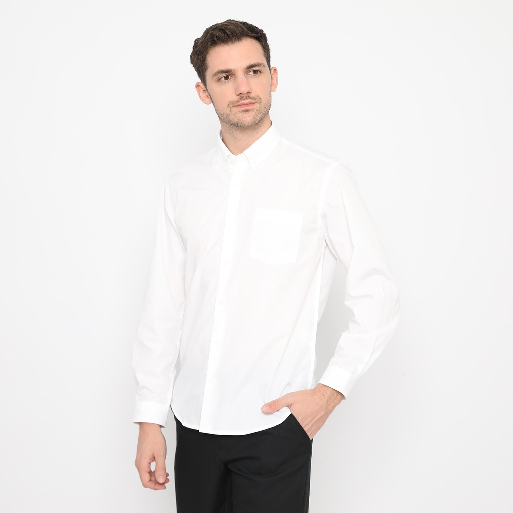 Coop Design - Alexis Kemeja Formal Basic Polos Pria Lengan Panjang Putih / White
