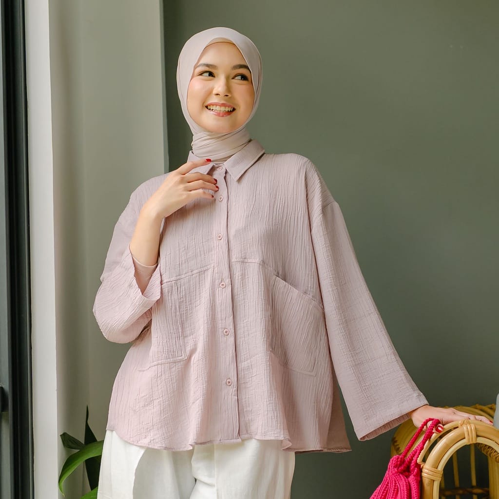 MSB371 Kemeja Basic Kina Shirt Palet Pastel Mango Cringkle