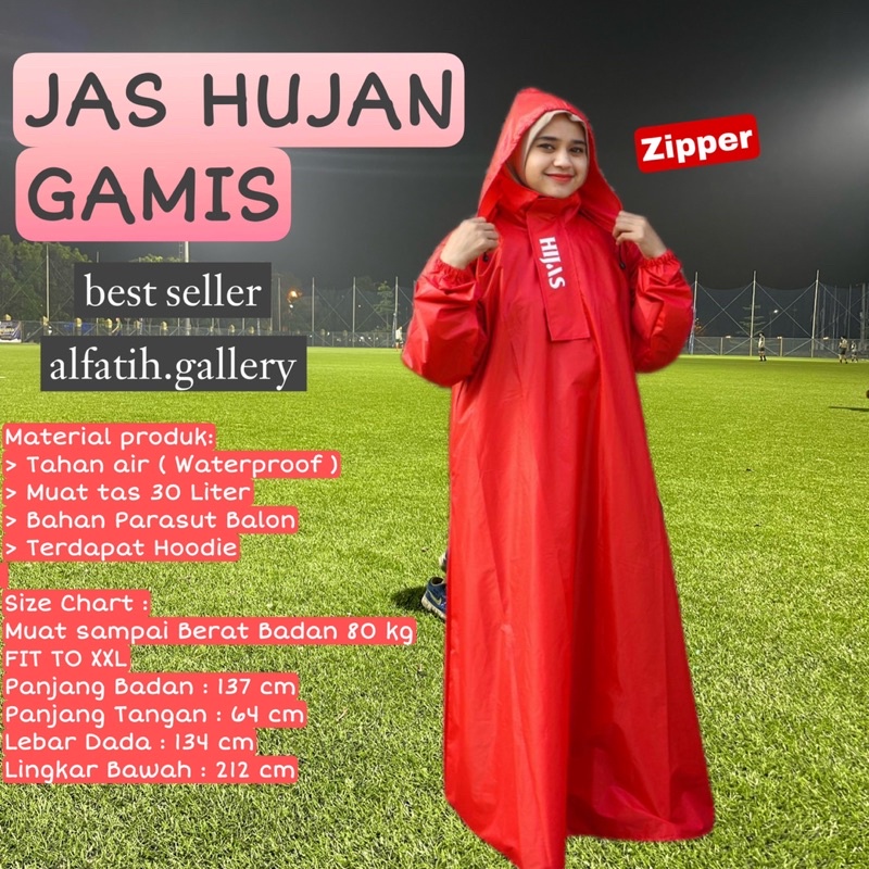 Jas Hujan gamis hijab | Jas Hujan zipper | Jas hujan muslimah best seller alfatih