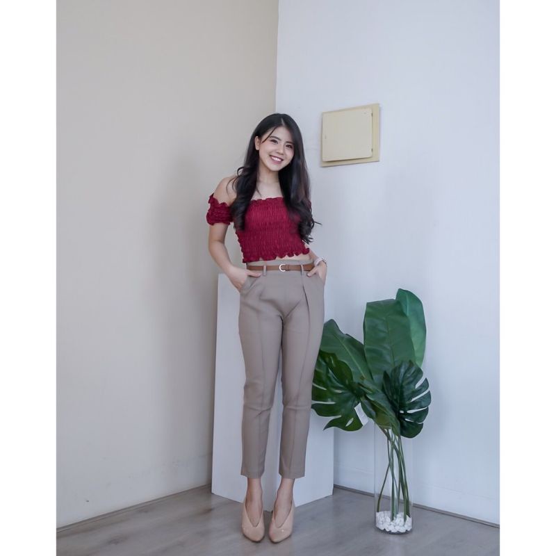 UpGrade Asli Celana wanita Panjang Free Belt Bahan Katun Manggo Warna Hitam Expresso Moca Bronze Mil