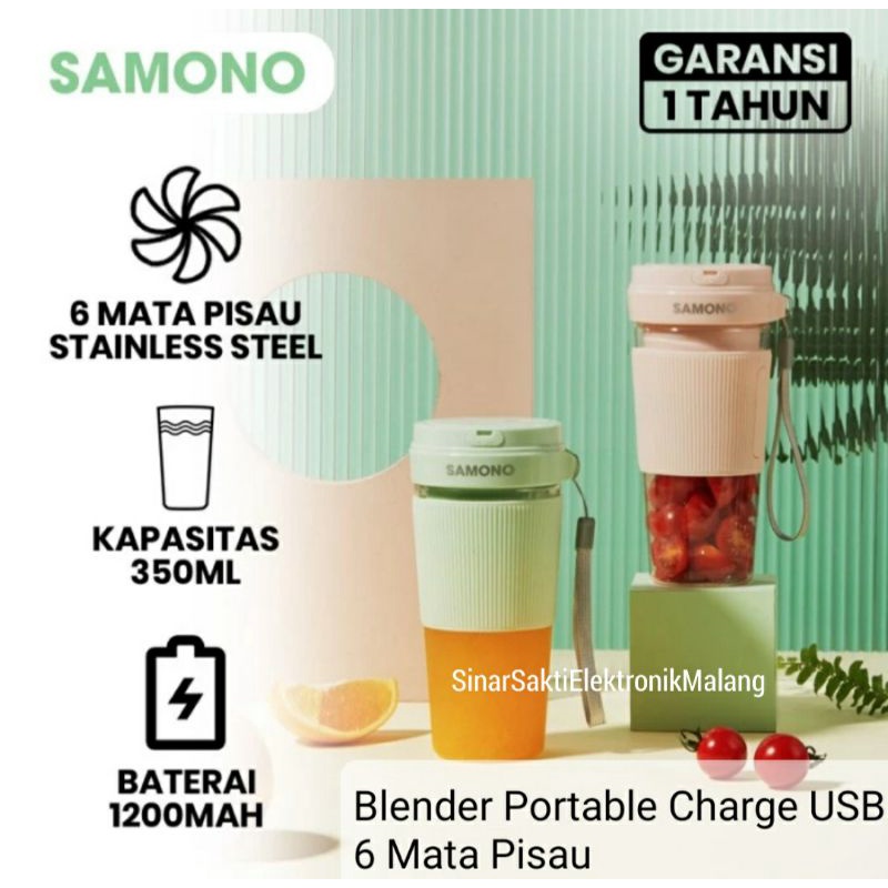 Samono Blender Portable Charge USB 6 Mata Pisau Juicer Mini Cas 350ml