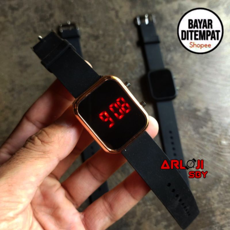 JAM TANGAN WANITA LED WATCH SEGI POLOS DIGITAL RUBBER