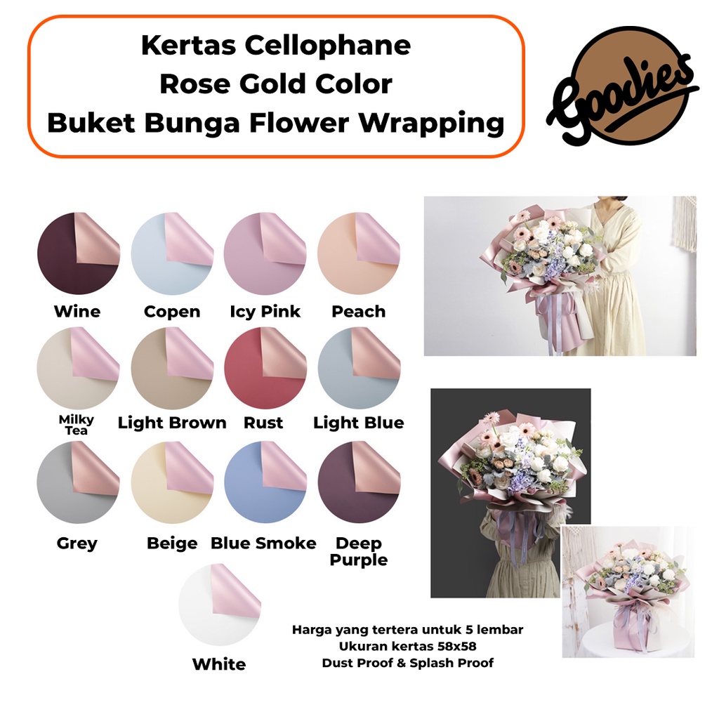 

*5 LEMBAR* Kertas Cellophane Buket Bunga [Rose Gold Color] Flower Wrapping Paper Celophane / Chellophane Murah untuk Snack Uang