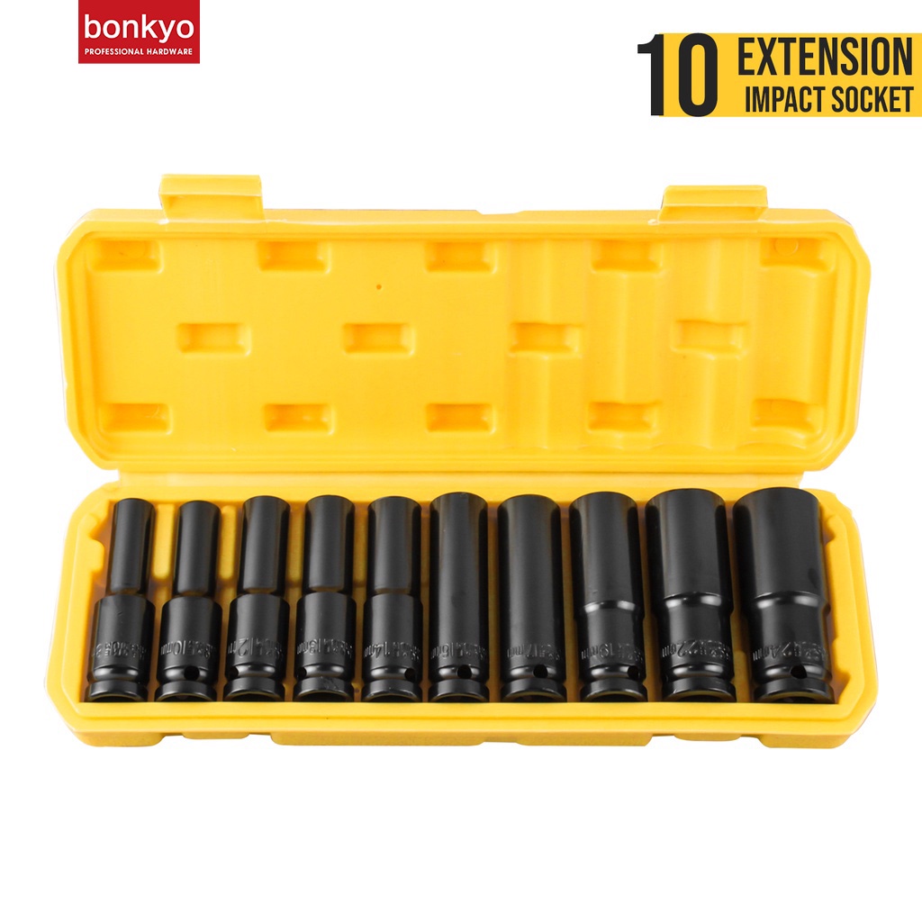 bonkyo Drive Deep Impact Socket Set 10pcs 1/2 Inch 8-24mm Extension Impact Socket Long Reach Socket