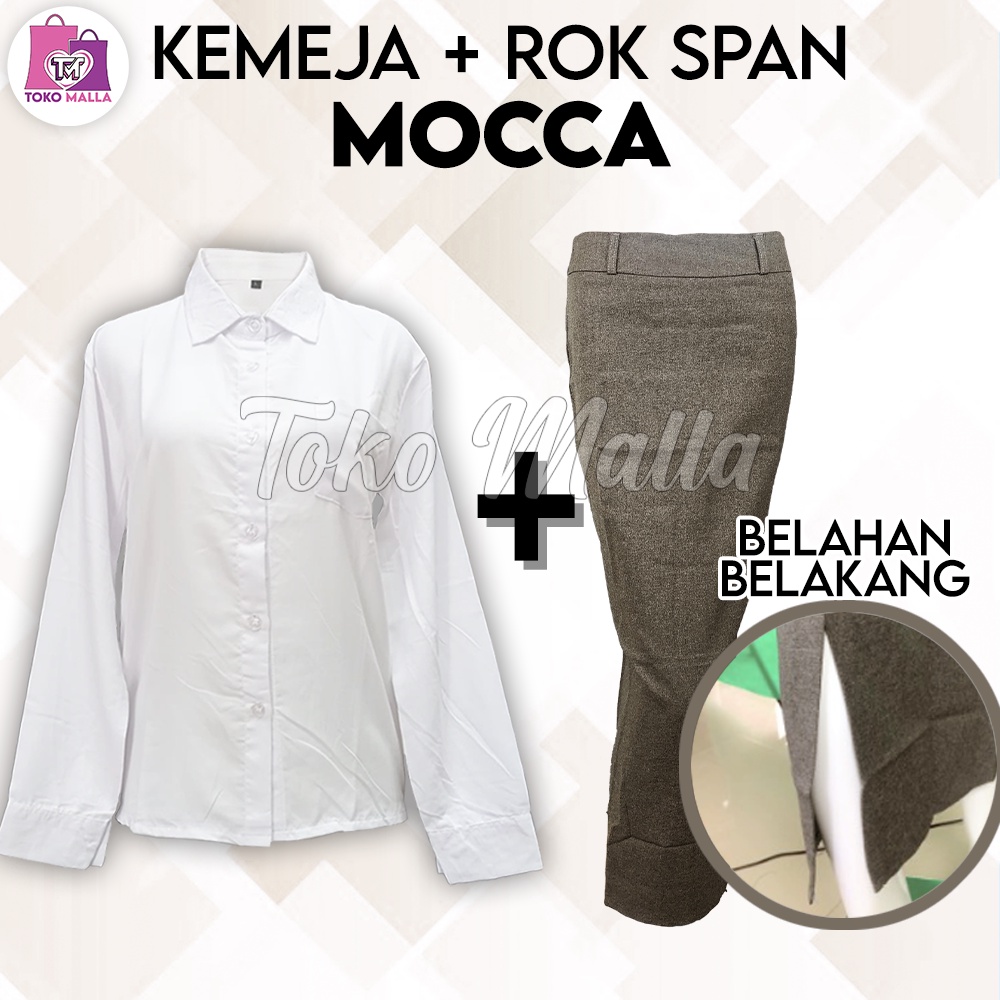 Setelan Kemeja Putih Set Wanita,1 SET KEMEJA & Rok WANITA SPAN Panjang MOCCA, Jas Formal, One Set Wa