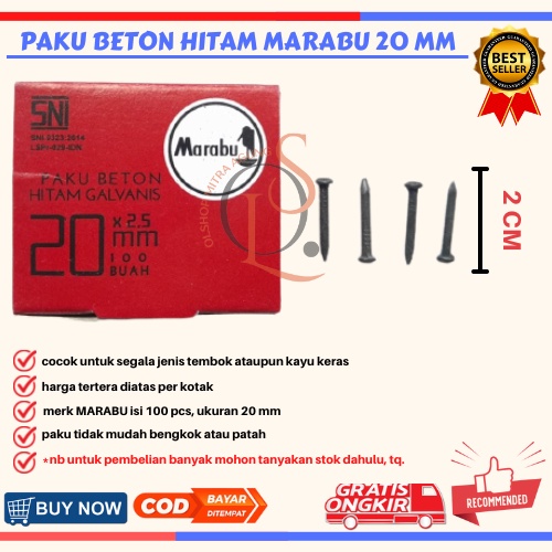 Paku Beton Hitam Marabu 20mm / Paku Beton Tembok 2 cm /ktk Paku Beton Tembok Kayu Marabu