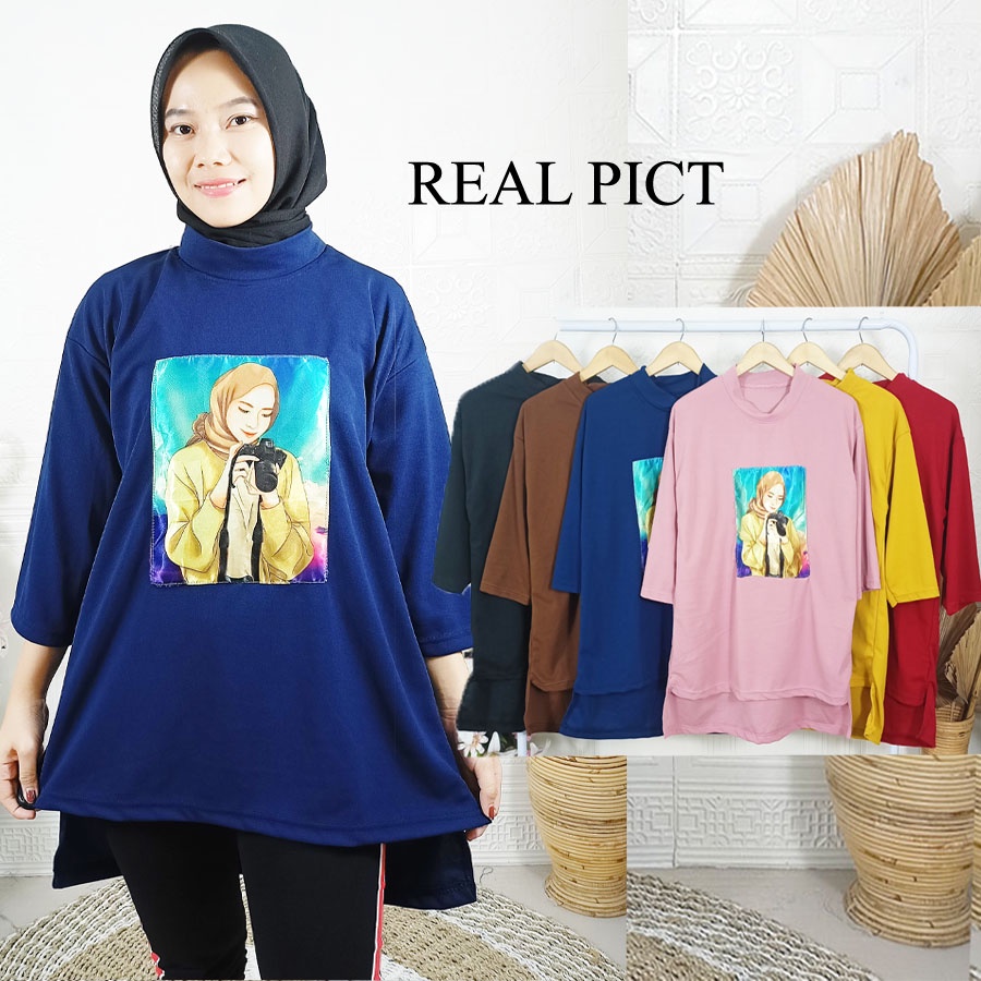 ATASAN OVERSIZE KAOS AUTHENTIC WANITA CANTIK BERHIJAB BIGSIZE BLOUSE GL FASHION