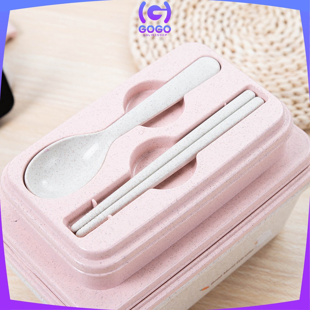 GOGO-C693 Tempat Makan Anti Tumpah Lunch Box Set Free Sendok Sumpit Bahan PP Jerami Gandum BPA FREE / Kotak Bekal Microwavable Bento Set Portable