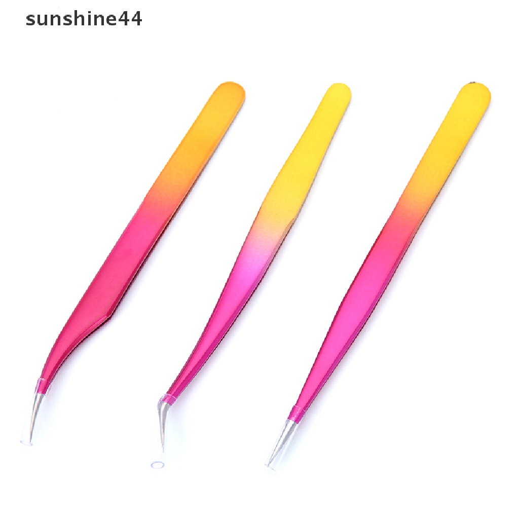 Sunshine 1PC Pinset Stainless Steel Lurus / Melengkung Untuk Extension Bulu Mata