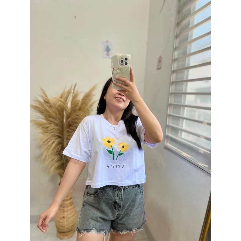 CROP PUTIH MOTIF ONECK COTTON OVERSIZE | BAJU KAOS TUMBLR CROP TEE TSHIRT KAOS KOREA FASHION WANITA