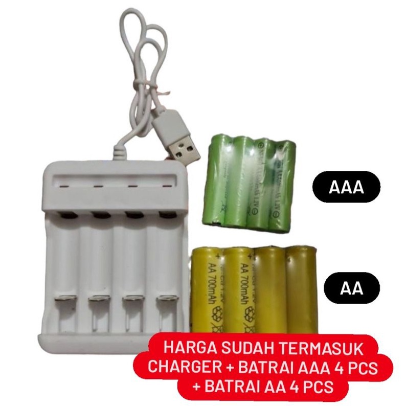 Charger Destop Baterai AAA Dan AA Warna Putih USB 4 slot / Charger Baterau Desktop AAA dan AA 4