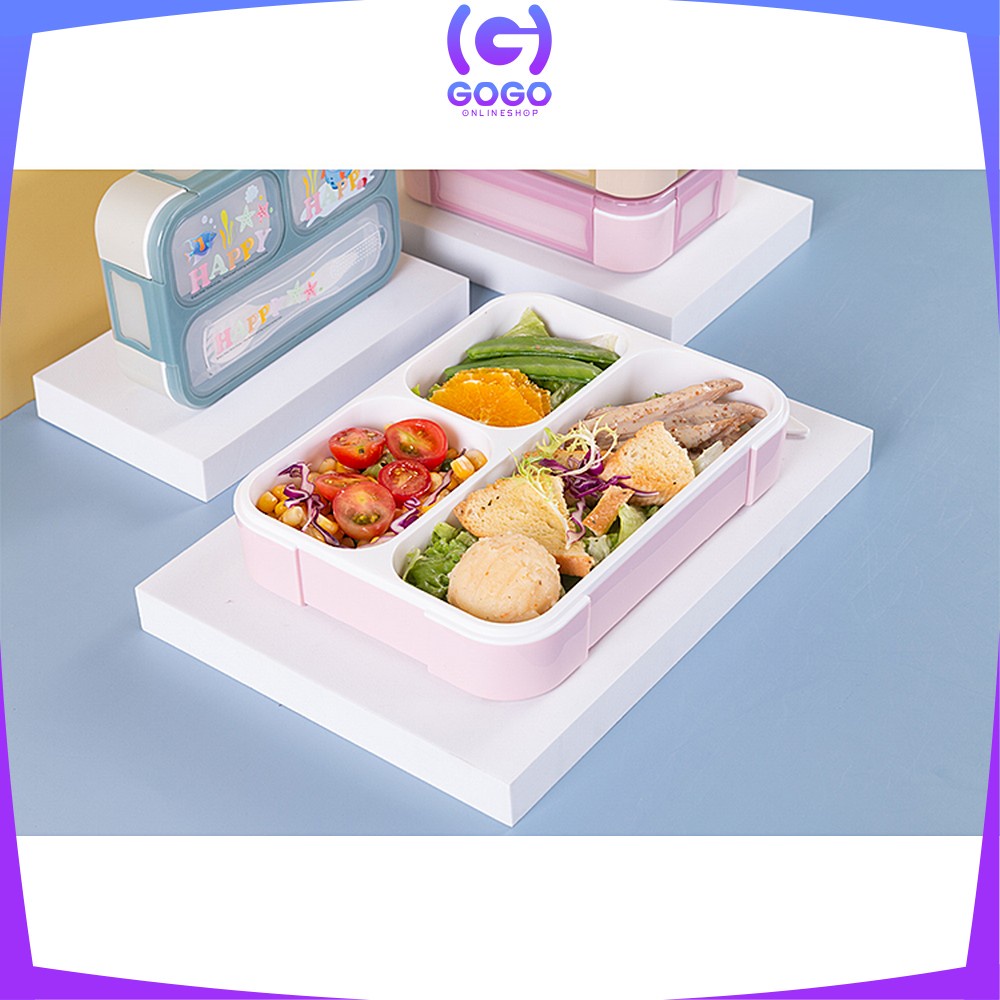 GOGO-C448 C449 Lunch Box Set Anak 3 Sekat BPA FREE Karakter Dengan Sendok Tempat Makan Anak Kotak Bekal Anak Motif Lucu