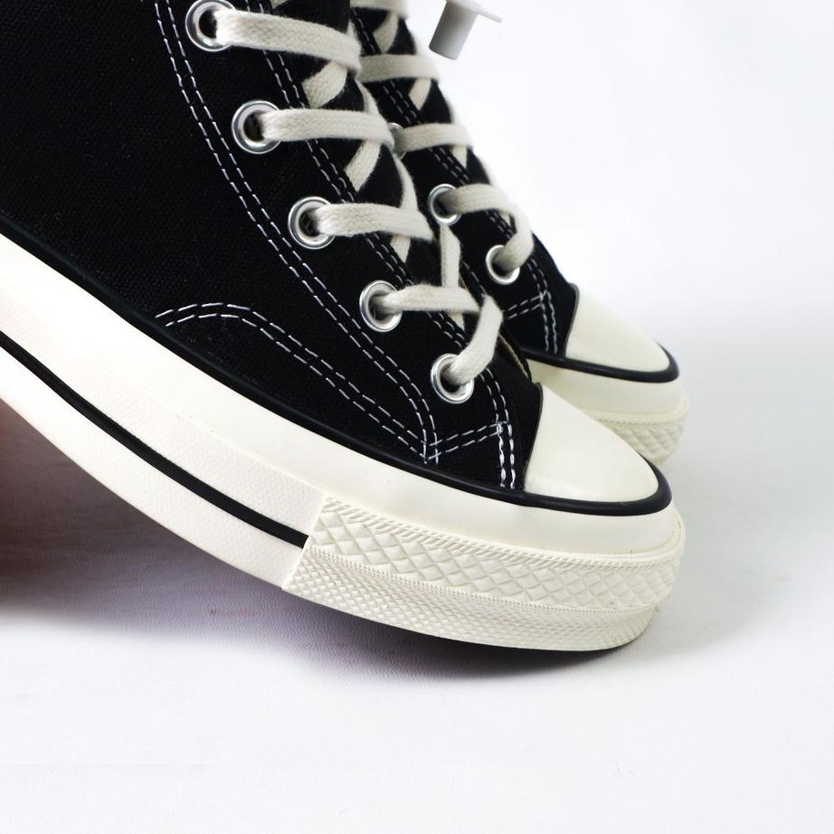 リ Sepatu Sneakers Pria Cowok Converse 70s High Egret Black White  All Star Hitam Putih Casual Conver