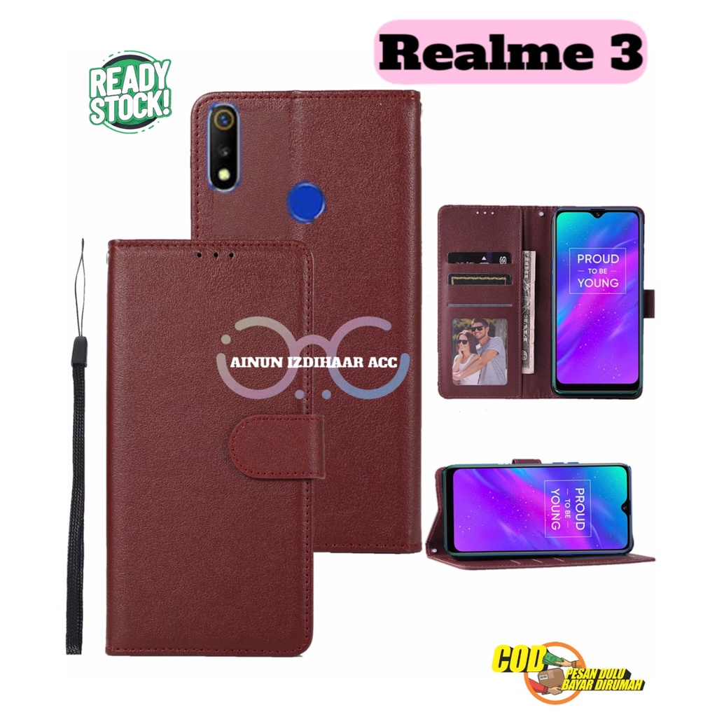 Flip Case Realme 3 Flip Dompet Casing HP Flip Wallet Leather Cover