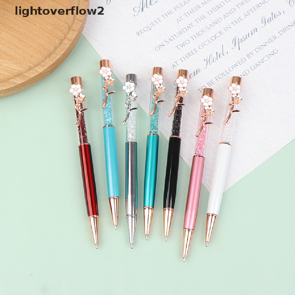 (lightoverflow2) Pulpen Dengan Hiasan Bunga + Kristal Imitasi Untuk Kantor / Sekolah